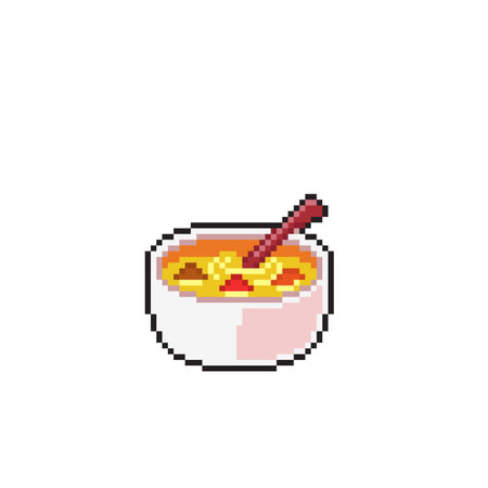pixelated soup food with spoon and bowl vector illustration eps 10のイラスト素材