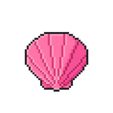 Sea shell pixel art icon isolated on white background. 8 bit illustration.のイラスト素材