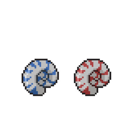 Nautilus shell pixel art set. Sea life vector illustration.のイラスト素材