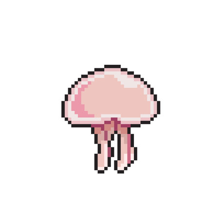 Pixel art jellyfish isolated on white background. Pixel art vector illustration.のイラスト素材