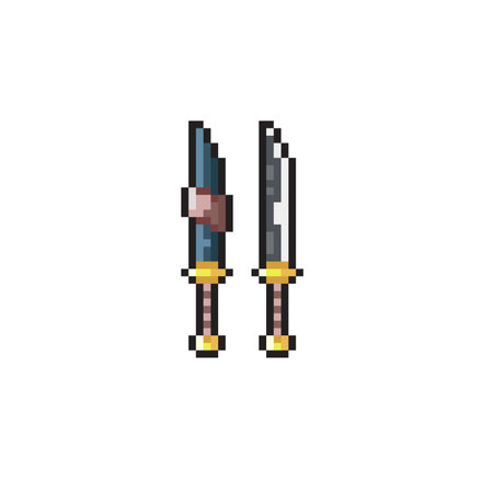 Pixel art illustration of two swords. Pixelated game asset.のイラスト素材