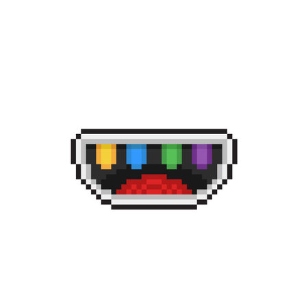 laugh mouth with rainbow teeth in pixel art styleのイラスト素材