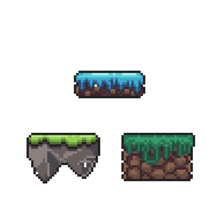 Set of pixel game elements. Collection of game assets. Vector illustrationのイラスト素材