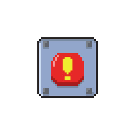 red button with exclamation mark in pixel art styleのイラスト素材