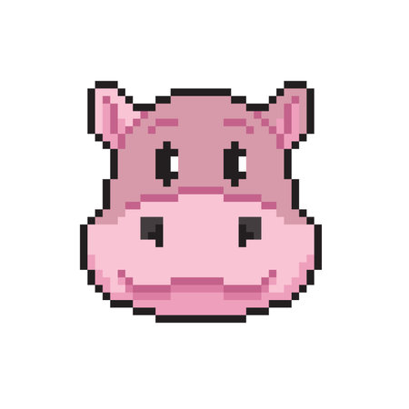 Pixel hippo head. 8 bit animal. Vector illustration isolated on white background.のイラスト素材