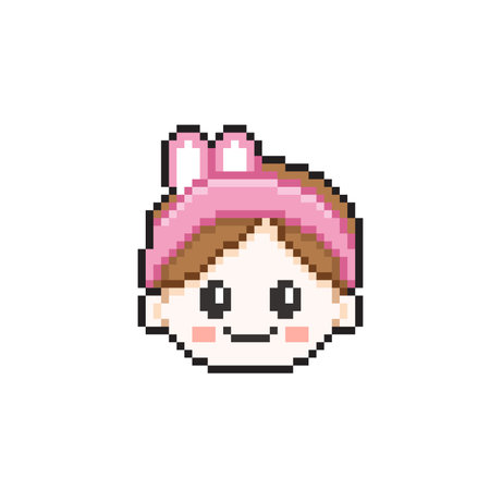 Cute girl pixel art. 8 bit girl. Vector illustration.のイラスト素材