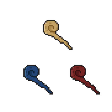wizard rod collection set with different color in pixel art styleのイラスト素材