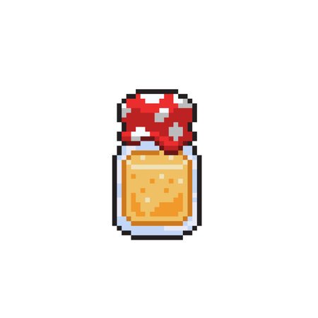 Pixel art bottle with jam isolated on white background. 8 bit vector illustration.のイラスト素材