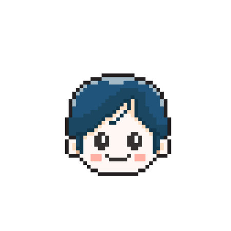 pixel art boy face with hairstyle and blue eyes theme vector illustrationのイラスト素材