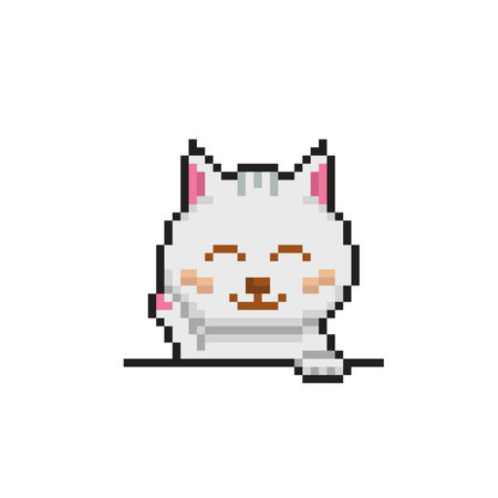 Cute pixel art cat isolated on white background. Vector illustration.のイラスト素材
