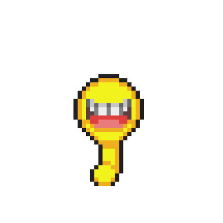 yellow monster with laugh face in pixel art styleのイラスト素材