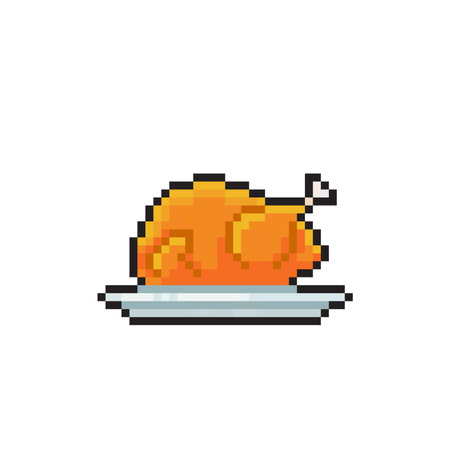 pixel art roast chicken. vector illustration. isolated on white background.のイラスト素材