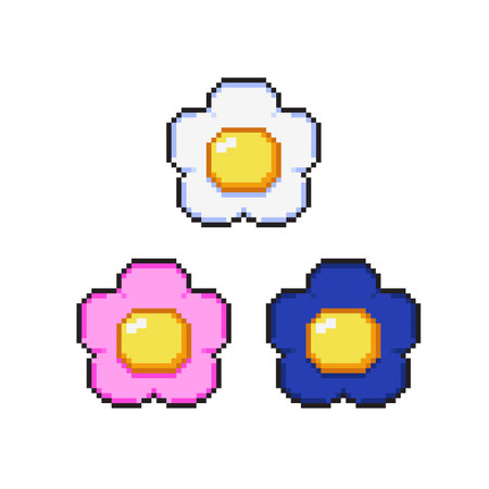 a flower collection set with different color in pixel art styleのイラスト素材
