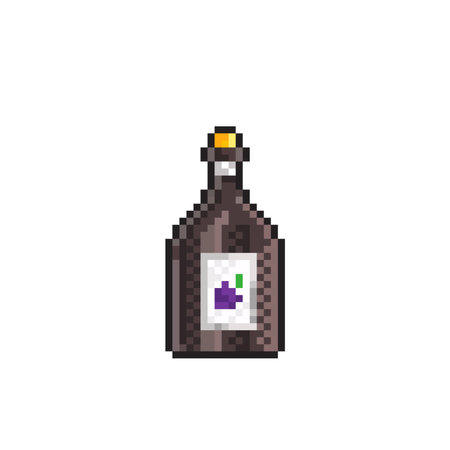 Pixel art bottle of wine. Vector illustration isolated on white background.のイラスト素材