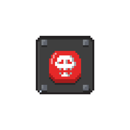 red button with skull sign in pixel art styleのイラスト素材