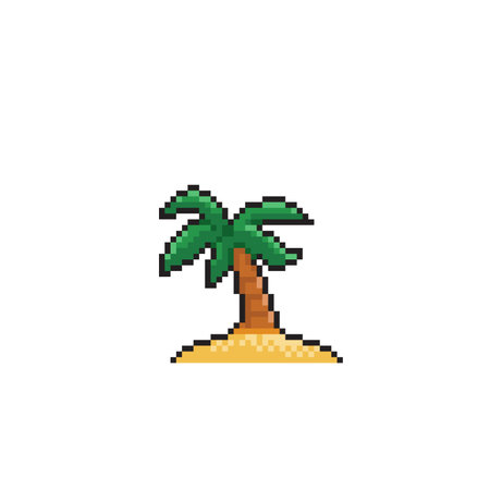 pixelated palm tree on the sand icon. vector illustration pixel artのイラスト素材
