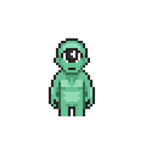 Alien pixel art isolated on white background. 8 bit retro video game character.のイラスト素材