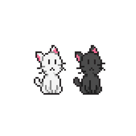 black and white cat in pixel art styleのイラスト素材