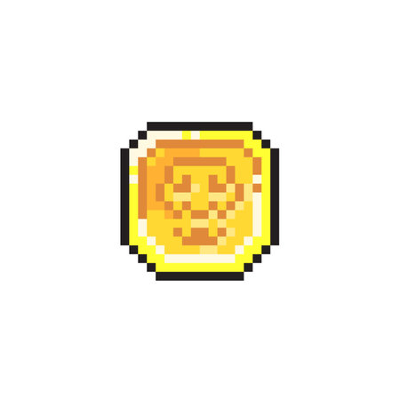 skull golden token in pixel art styleのイラスト素材