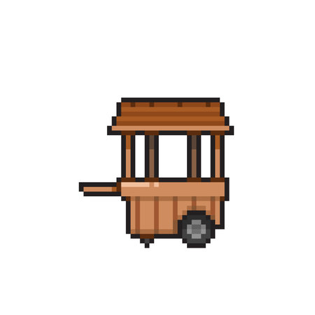 Pixel art wooden cart. Vector illustration isolated on white background.のイラスト素材