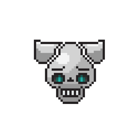 Pixel art skull. 8 bit pixel art character. Vector illustration.のイラスト素材