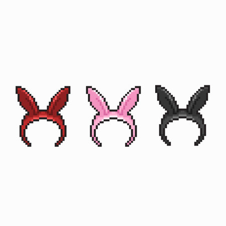 Set of 8 pixel art hare headband. Vector illustration.のイラスト素材