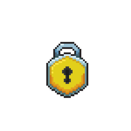 padlock with hexagonal shape in pixel art styleのイラスト素材