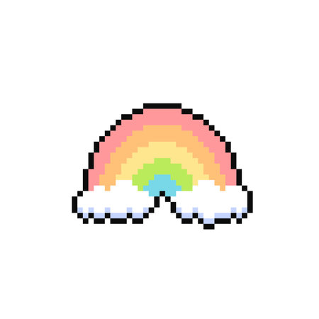 Rainbow pixel art icon isolated on white background. Vector illustration.のイラスト素材