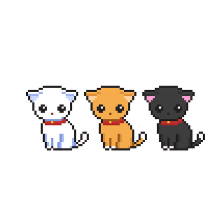 Pixel art cats. Vector illustration isolated on a white background. 8 bit.のイラスト素材