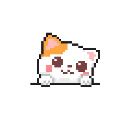 Pixel art cat. Cute cartoon kitty character. Vector illustrationのイラスト素材