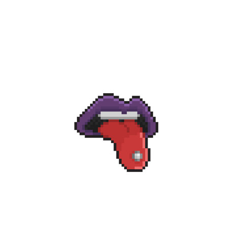 purple lips with sticking out tongue in pixel art styleのイラスト素材