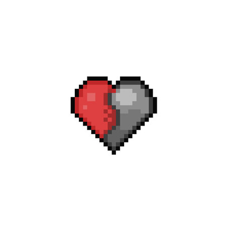 Pixel art heart icon. Pixelated pixelated heart vector icon.のイラスト素材