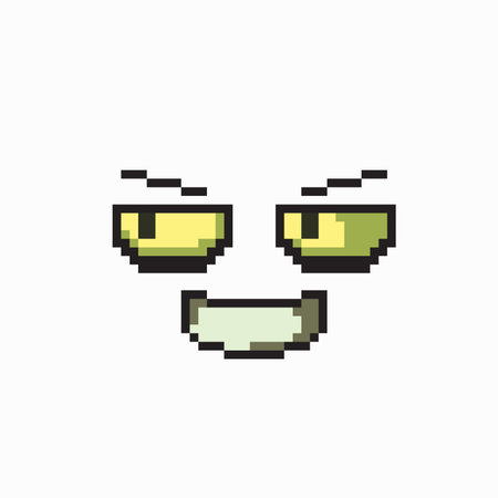 Pixel art face emoticon. Vector illustration in flat cartoon style.のイラスト素材
