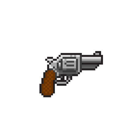 Retro 8 bit revolver pixel art icon isolated on white background.のイラスト素材