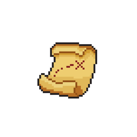 treasure map paper in pixel art styleのイラスト素材