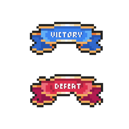 victory and defeat banner in pixel art styleのイラスト素材