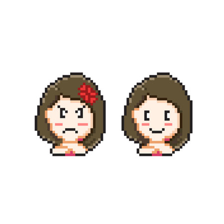 Set of 8 bit pixel art girls. Isolated on white background.のイラスト素材