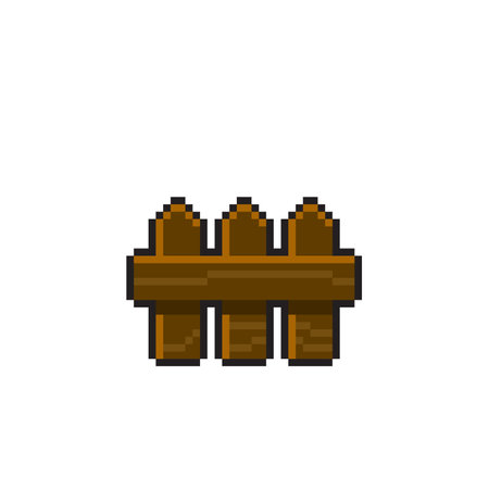 Pixel art fence vector illustration isolated on white background. Wooden fence icon.のイラスト素材