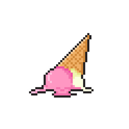 Ice cream icon in pixel art style. Ice cream vector illustration on white isolated background.のイラスト素材