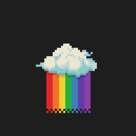 single cloud with rainbow rain in pixel art styleのイラスト素材
