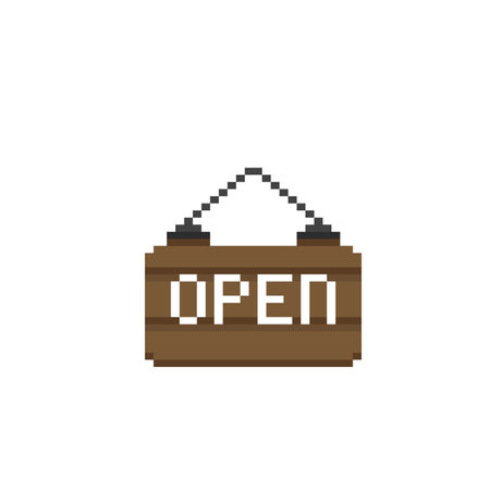 wooden open sign in pixel art styleのイラスト素材