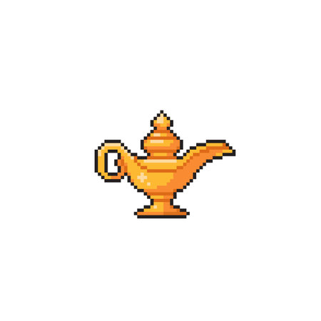 golden genie lamp in pixel art styleのイラスト素材