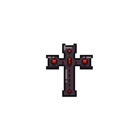 black cross with gems in pixel art styleのイラスト素材
