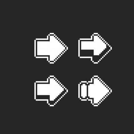 white and black arrow collection set in pixel art styleのイラスト素材