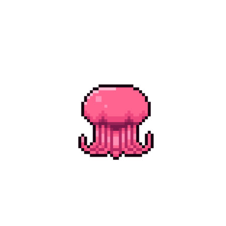 pink jellyfish in pixel art styleのイラスト素材