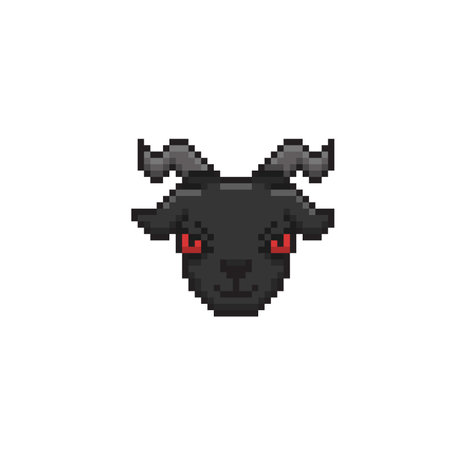 black goat head in pixel art styleのイラスト素材