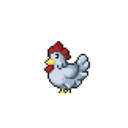 white chicken in pixel art styleのイラスト素材