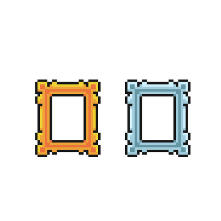 gold and blue frame in pixel art styleのイラスト素材