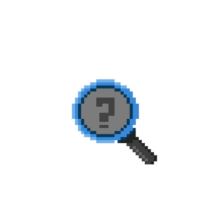 magnifying glass with question mark in pixel art styleのイラスト素材