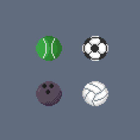 ball set with different sport in pixel art styleのイラスト素材